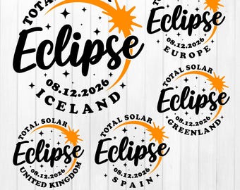 Total Solar Eclipse 2026 SVG Bundle, Iceland, Europe (Digital Download)