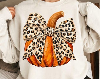 Leopard Kürbis PNG: Kokette Herbst Schleife Halloween Design (Digitaler Download)