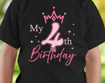 SVG de princesa para el 4.º cumpleaños, archivos de corte para cumpleaños de niñas (descarga digital)