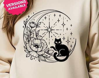 猫と月のアートプリント 猫と月の満ち欠け SVG バンドル、魔術のイラスト（デジタル