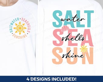海水、貝殻、太陽の光 SVG: 夏のビーチシャツデザイン (デジタルダウンロード)