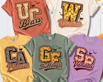 Custom Halloween School Mascot Initials PNG, Football Baseball Hockey Retro, Custom School Team PNG, Custom Mascot PNG, Halloween Football
