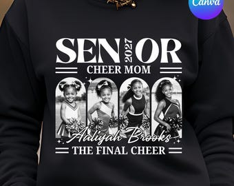 Senior Cheer Mom Shirt Canva Template, Editable Cheer Senior Night Shirt, Custom Photo Cheer Mom Tee PNG Design, Class of 2027 Mom