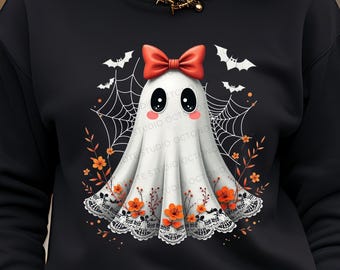 Duch PNG, kokarda z koronki, grafika na Halloween (pobranie cyfrowe)