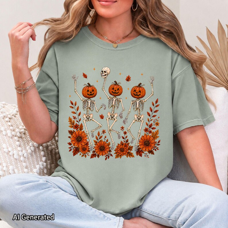Sage green oversized crewneck T-shirt styled with the Wildflower Skeleton artwork and floral skeleton details.