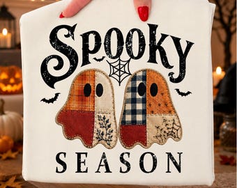 Fantasma patchwork png, Trapunta Halloween png, Accogliente Halloween png, Autunno retrò png, Toppa di Halloween png, Design fantasma vintage, Accogliente Halloween png