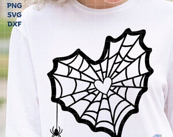 Telaraña en forma de corazón SVG, archivos de bruja araña de Halloween (descarga digital)
