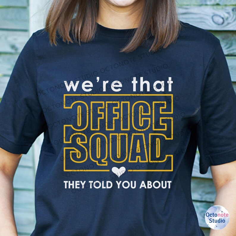 That Front Office Squad shown on a navy shirt, perfect for showing off your office team pride or surprising a school secretary. Great for apparel, gift bags, and work gear.