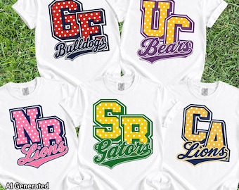 Custom School Initials Polka Dot Mascot PNG, Groovy School Team Design, Football Baseball Softball Team Png, School Spirit Png