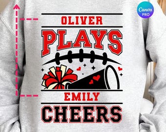 He Plays she Cheers SVG PNG - Customized Cheer football Mom shirt design (Digital download)