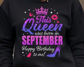 September Birthday Queen SVG PNG: High Heels, Lips, Butterflies Design Cut Files (Digital Download)