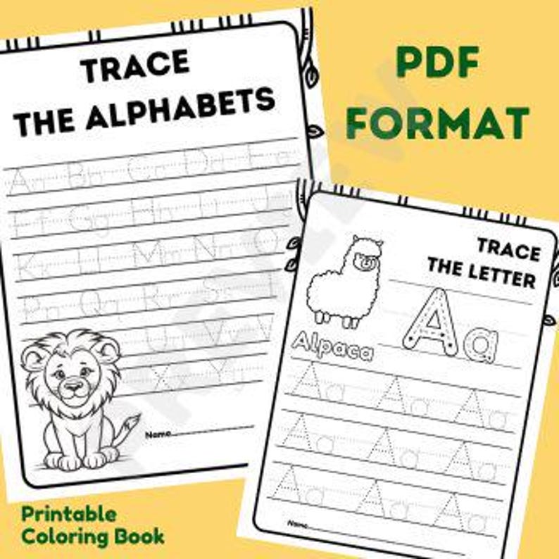 Jungle Animal Alphabet Tracing, Coloring and Vocabulary Worksheet for