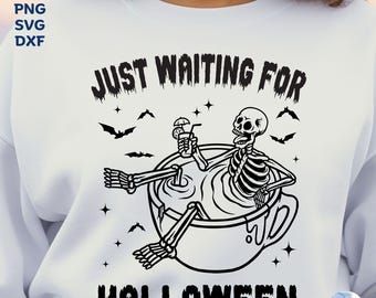 Vintage Halloween Skeleton Coffee SVG PNG: Retro Shirt Cut File (Digital Download)