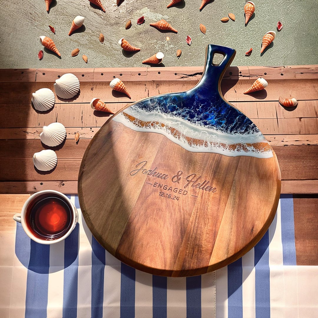 Personalized Cutting Board Wedding Gift | Ocean Resin Cheese Board | Engagement Gift for Couple | Housewarming Gift | Unique Christmas Gift - Engraving on board, Design 4