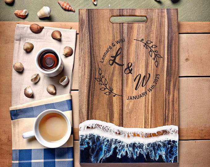 Personalized Charcuterie Board Wedding Gift | Ocean Resin Cheese Board | Engagement Gift for Couple | Housewarming Gift | Cheese Lover Gift