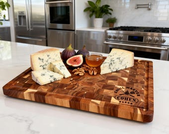 Personalized Double Sided End Grain Cutting Board | Custom Engraved Wooden Butcher Block | Housewarming Gift