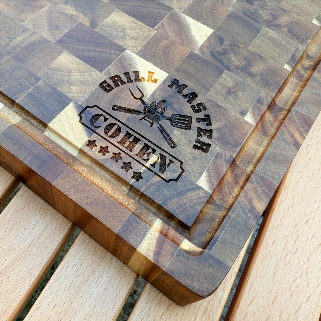 Personalized End Grain Acacia Cutting Board | Custom Engraved Butcher ...
