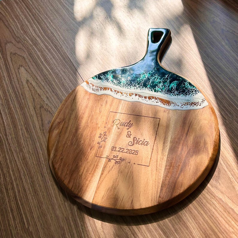 Personalized Cutting Board Wedding Gift | Ocean Resin Cheese Board | Engagement Gift for Couple | Housewarming Gift | Unique Christmas Gift