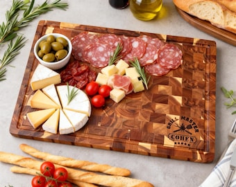 Personalized Double Sided End Grain Cutting Board | Custom Engraved Wooden Butcher Block | Anniversary Gift