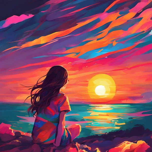 Colourful Sunset Artwork.  Digital download