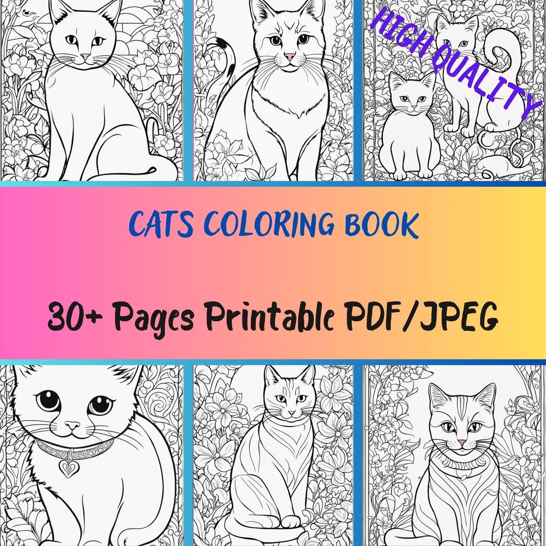 Cats Coloring Book 30 Pages, Coloring Pages for Children & Adults ...