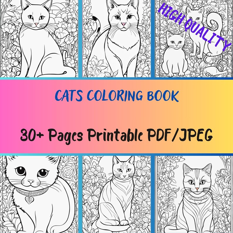 Cats Coloring Book 30 Pages, Coloring Pages for Children & Adults ...