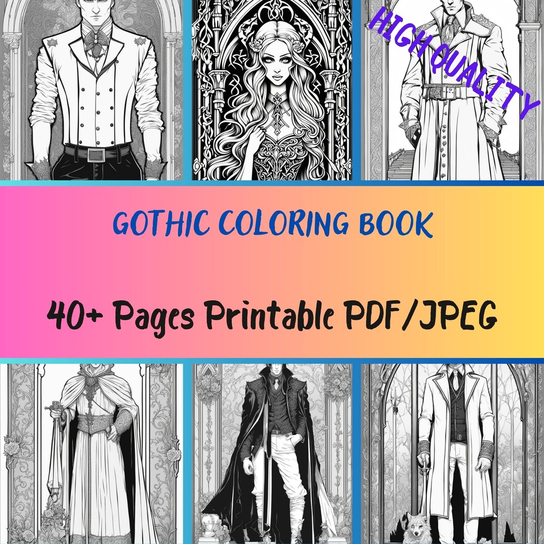 Gothic Characters Grayscale Coloring Book 40 Pages, Coloring Pages for ...