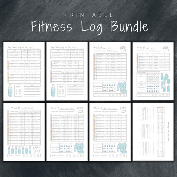 Daily Weekly Fit Workout Log Set | A5, A4, Letter | Aesthetic Coloring Bujo Level Up Fitness Bundle Planner | Gamified Gym Log Journal Diary