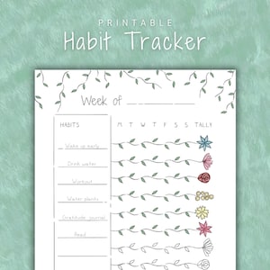Floral Habit Tracker | Druckbare Bullet Journal & Planer Einlage | Täglich | Wöchentlich | A5, A4, Letter | Journal Einleger | Ausmalbarer Tracker