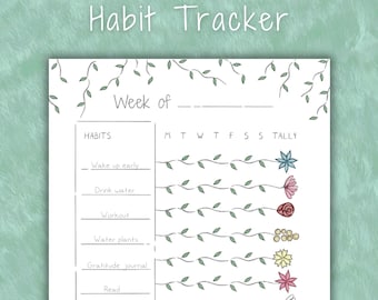 Floral Habit Tracker | Printable Bullet Journal & Planner Insert | Daily | Weekly | A5, A4, Letter | Journal Insert | Colorable Tracker