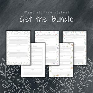 May include: Five printable habit tracker templates with different floral and nature-themed designs. Each template includes sections for cue, craving, response, and reward. The text "Want all five styles? Get the Bundle" is at the top of the image.