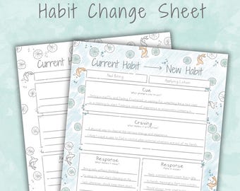 Wellness Habit Change Worksheet | Bujo Coloring Habit Loop Printable | A5, A4, Letter | Atomic Habits Self-Improvement Habit Reversal Plan