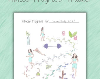 Coloring Fitness Progression Tracker Printable | Gym Log Bullet Journal Fitness | A5 A4 Letter | Gamified Level Up Weekly Fitness Tracker