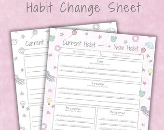 Colorable Habit Change Worksheet | Printable Habit Loop Formation | Atomic Habits Self-Improvement Template | Break Bad & Build Good Habits