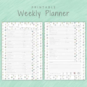 Niedliche Cottagecore Checkliste Planer | Undatierte wöchentliche Blumen ästhetische Planer | A5, A4, Letter | Kreative achtsame Planer Printable