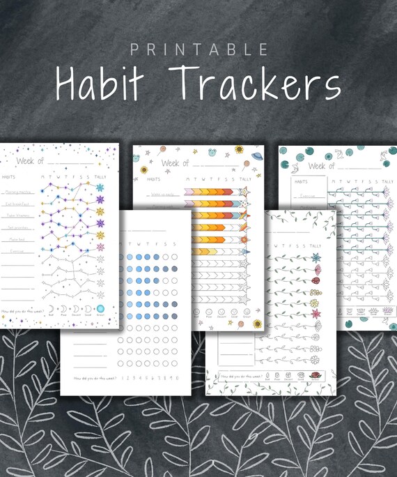 Printable Habit Tracker Set | Premade Bullet Journal | Colorable Trackers | Daily | Weekly | A5 A4 Letter | Page Inserts | Gamify Your Life