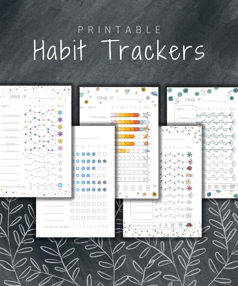 Afdrukbare gewoontetrackerset | Kant-en-klare Bullet Journal | Kleurbare trackers | Dagelijks | Wekelijks | A5-A4-formaat | Pagina-invoegingen | Gamify je leven afbeelding 1