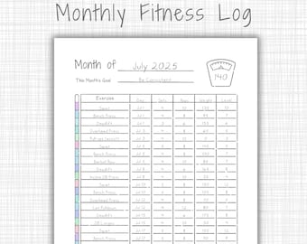 Monthly Undated Fitness Journal Printable | A5 A4 Letter | Gym Workout Tracker Notebook Log Diary Page | Gamified Colorable Workout Planner