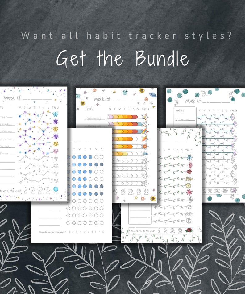 Afdrukbare gewoontetrackerset | Kant-en-klare Bullet Journal | Kleurbare trackers | Dagelijks | Wekelijks | A5-A4-formaat | Pagina-invoegingen | Gamify je leven afbeelding 11