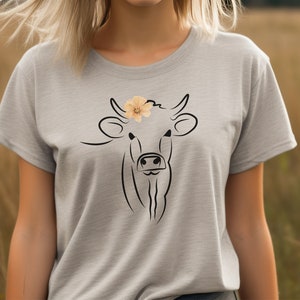Cow and Flowers Shirt Flowers and Cows T-shirt Cow Outline Shirt Simple Cow Outline T-shirt Country Cow Gift