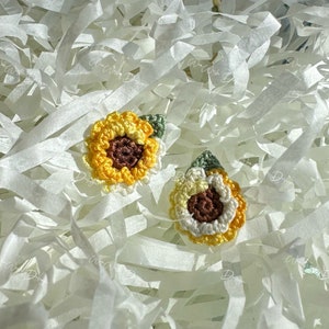 Handmade Micro Crochet Floral Earrings - Eco-Friendly, Boho Chic, Artisan Jewelry - Sunflower Stud Earrings