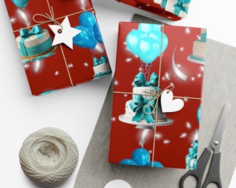 Geburtstagspapier: Kuchen und Schleifen - Türkis {Feier, Geburtstag, Geschenkverpackung}