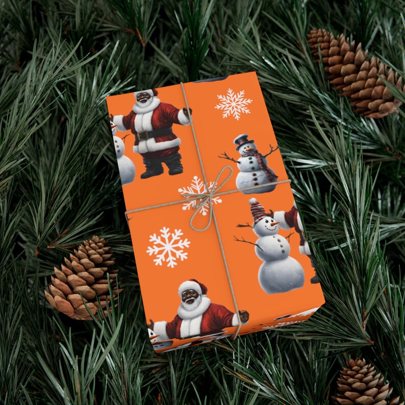 Black Santa Wrapping Paper the Jolly Old Elf II Orange Etsy