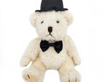 Small Russ Berrie Bear with Tuxedo Hat and Bowtie