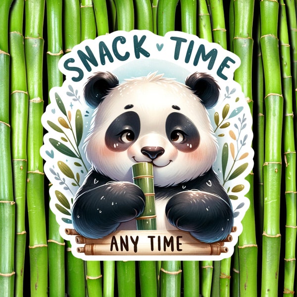 Cute Panda Eating Bamboo Sticker - 'Snack Time, Any Time' - Perfect for Foodies and Animal Lovers - Adorable, Fun Decal"