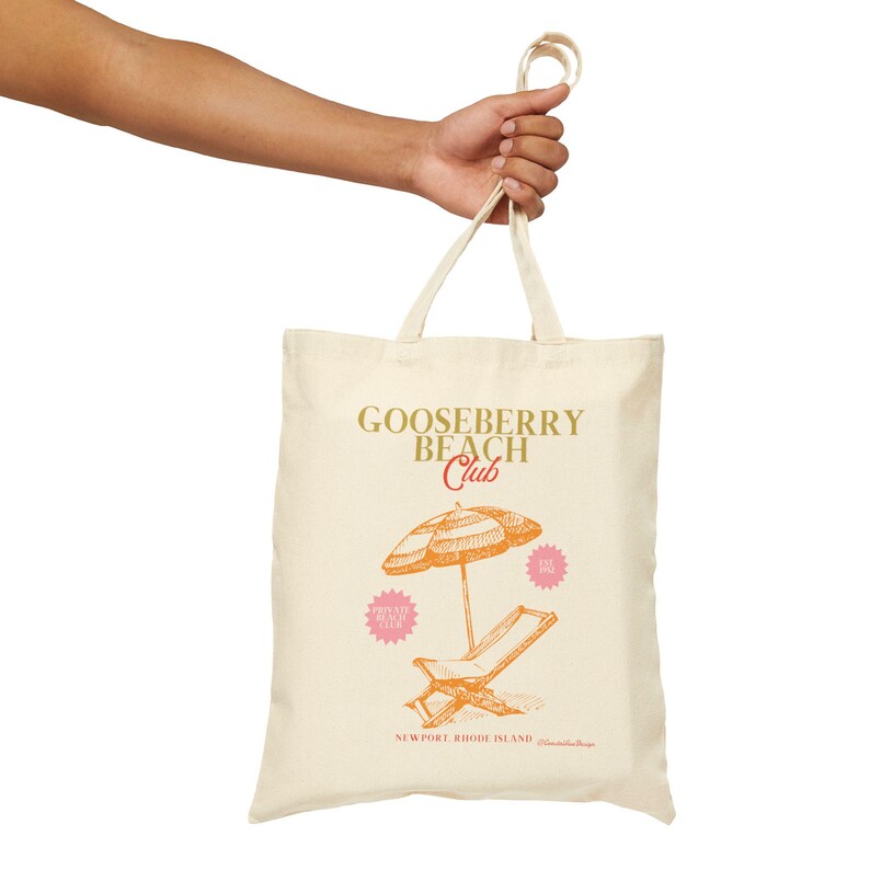 Gooseberry Beach Club Tote Bag, Vintage Newport Rhode Island Beach Tote, Rhode Island Inspired Beach Bag image 3
