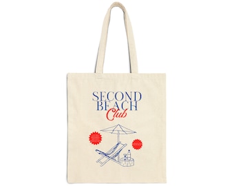 Second Beach Club Tote Bag: Newport Rhode Island Canvas Beach Bag