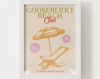 Gooseberry Beach Newport, RI Club Print; Rhode Island Wall Art Poster; Newport, Rhode Island Home Decor