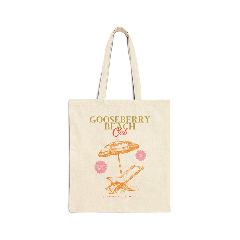 Gooseberry Beach Club Tote Bag, Vintage Newport Rhode Island Beach Tote, Rhode Island Inspired Beach Bag image 1