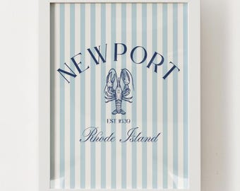 Striped Newport Lobster Print; Rhode Island Wall Art Poster; Newport, RI Wall Art Decor